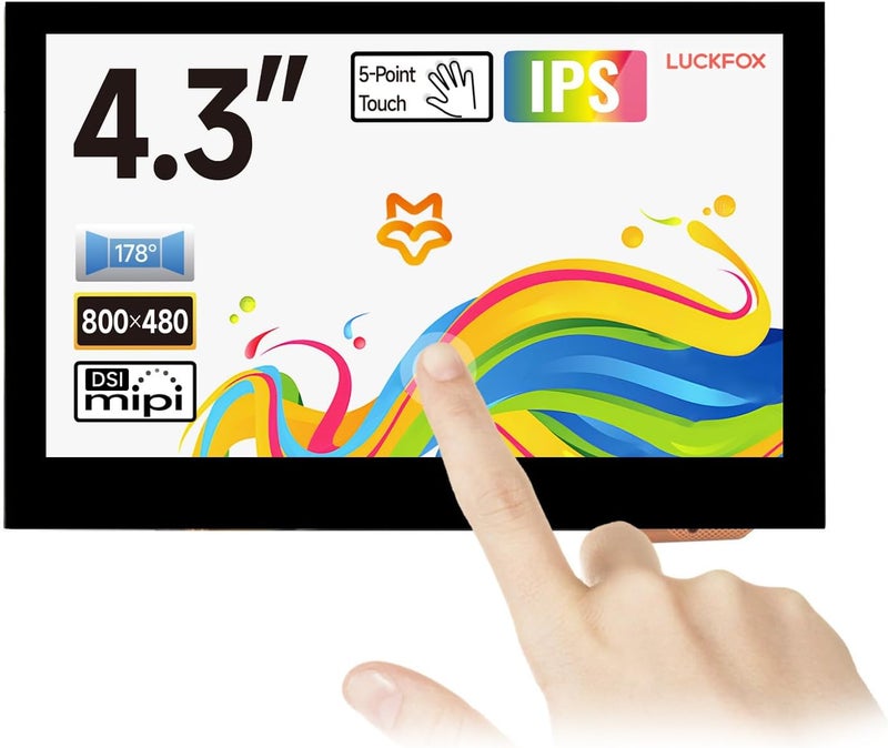 KLAYERS شاشة LUCKFOX DSI لـ Pi 5/4B/CM4/CM3 تدعم الطباعة ثلاثية الأبعاد، شاشة تعمل باللمس السعوية 800x480، لوحة LCD زجاجية مقواة لـ Raspberry Pi 5 - Image 1